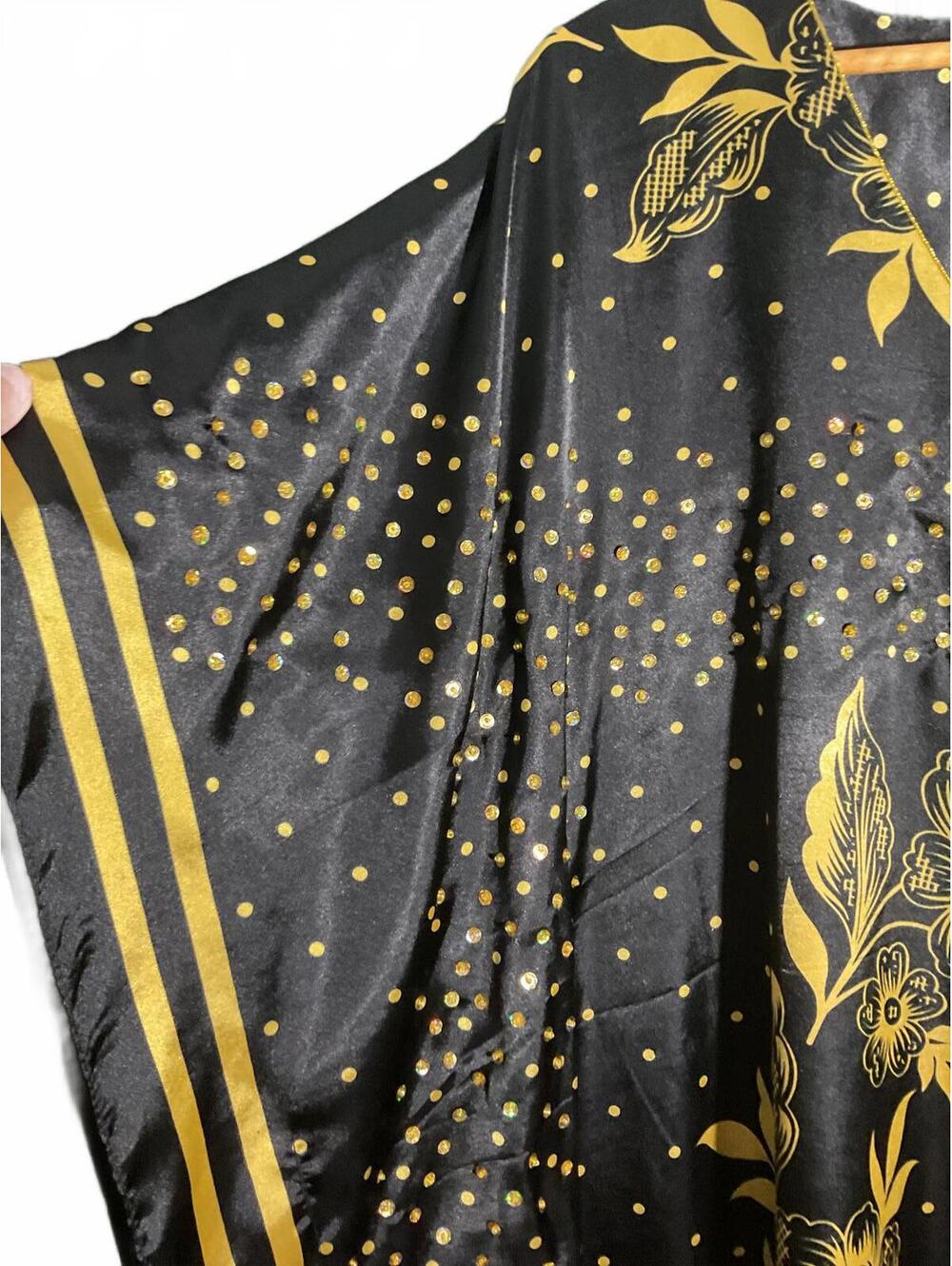 Ashro Black and Gold Floral Women's Maxi Kaftan with beading and sequins - Picture 6 of 9